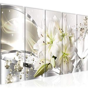 Runa Art Tableau mural XXL Lis Fleurs 200 x 80 cm Gris Vert 5 Parties - 021855b (Runa Art GmbH, neuf)