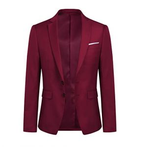 YOUTHUP Blazer Homme Slim Fit Formel avec Deux Boutons Classqiue Veste Couleur Unie Mariage d'affaires Bal, Bordeaux, S (Easyishome Store, neuf)