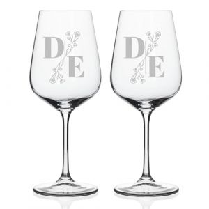 Wanapix | Pack 2 Verres à Vin Personnalisés | Verre à Vin en cristal gravés | Pack de Verres à Vin en cristal Bohème personnalisables par gravure | Initiales (Wanapix, neuf)