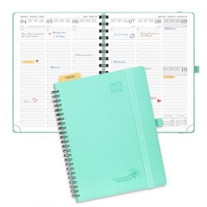 POPRUN Agenda 2025 2026 Semainier 22 x 16,5 cm D'Août 2025 à Déc 2026, Planner Vertical Scolaire 17 Mois avec Couverture Souple Spirale, Règle et signet, Papier 80g/m², Menthe vert (Time Works Wonders, neuf)