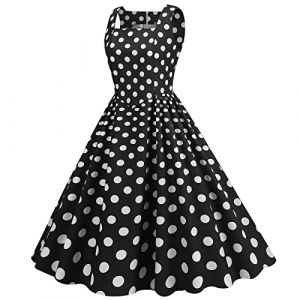 Robe rockabilly pour femme ann&eacute;es 50 vintage sans manches &agrave; pois - Robe de cocktail Swing Mode ann&eacute;es 60 - Robe festive &agrave; bretelles spaghetti - Robe tunique - Robe de soir&eacute;e - Robe de bal - Costumes (Meimessle, neuf)