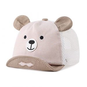 Pesaat Mignon Ours Bébé Casquette Printemps été Chapeau pour Enfant Coton Soleil Casquette Garçon Fille de 3 à 18 Mois (Kaki en Filet, 3 à 18 Mois) (Pesaat Market, neuf)