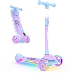 BELEEV A9 Trottinette pour Enfants 3 à 12 Ans, Trotinette Pliable à 3 Roues LED Roues Lumineuses et Deck, 4 Réglables en Hauteur, Plateau Antidérapant Scooter pour Filles Garçons, Tricycle Pliable (MeiShangStore, neuf)