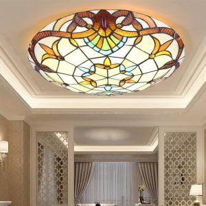 XINYASEE Plafonnier de chambre Tiffany, plafonnier rond E27 avec abat-jour en verre color&eacute;, plafonnier encastr&eacute; pour &eacute;clairage de balcon de couloir de salon, 30-40 cm (B, 40cm) (XINYASEE, neuf)