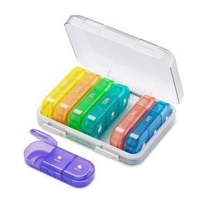 ONTERATE Pilulier Hebdomadaire 3 Fois par Jour, Grand Pilulier 7 Jours, Pilulier Portable &Eacute;tanche &agrave; l'Humidit&eacute; 21 Compartiments, Pilulier de Voyage pour Vitamines, Compl&eacute;ments (Color&eacute;) (ONTERATE, neuf)