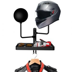 GHWMYD Porte Casque Moto Mural, Support Mural pour Casque Rotation à 180 degrés, 2 Moto Crochet avec Étagère de Rangement pour Manteaux de Baseball, Casquettes et Casque de Rugby (aduoluo-beauty, neuf)