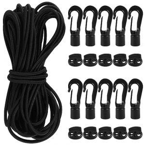 Yuemsh Tendeur Elastique 15m avec Crochet Velo, Bache Accessoires Bateau - Sangle Noir 5mm, Universelle Utilisation pour Bache de Piscine, Voile Solaire et Autres (Noir, 6mm x 15m) (Xiafeng, neuf)