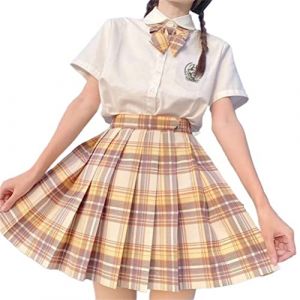 ORANDESIGNE Jupe Pliss&eacute;e Courte Taille Haute pour Femme et Fille JK Jupe Mini &agrave; Carreaux Ecole de Tennis Evas&eacute;e avec Doublure T Jaune S (Wowmart Zoo X., neuf)