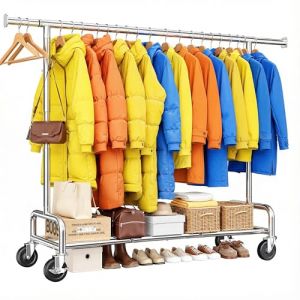 Portant Vetement Solide &agrave; Roulettes, Penderie Extensible pour Charge Lourde, Capacit&eacute; de Charge 140kg, Portant V&ecirc;tements Convient pour Manteaux, Vestes d'hiver, Robes, Chemises, Tee-shirts et Pulls (Klyvvo, neuf)