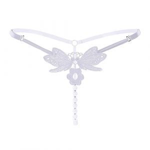 Sous-v&ecirc;tements de couleur chair pour femme - Sous-v&ecirc;tements brod&eacute;s creux papillon sexy taille basse - Coupe ouverte - String de massage &agrave; perles - Petit sous-v&ecirc;tement pour femme - Ensemble bikini, (OUAjgsod, neuf)