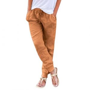 Pantalon Coton Lin Femme, Pantalons Fluide Femme Sarouel été Léger Décontractés Mode Pantacourt Confortable Rétro Pants Chic Elegant Taille Elastique Pantalons De Sport Jogging Baggy Yoga avec Poches (Zhiyao(Exclusif à 50%-80% réduction), neuf)