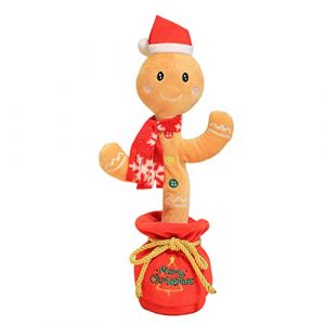 Bonhomme en pain d'épice Qui Danse, Peluche de Noël Qui Parle et Chantant, 32cm Chanson en anglais, avec Fonction d'enregistrement, Dancing Peluche Noël Rougeoyant Cadeaux pour Enfants, Adultes (Surakey, neuf)