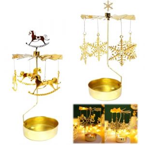 Bougeoir Rotatif Photophore, 2 Pi&egrave;ces Dor&eacute; Porte-Bougies &agrave; R&eacute;chaud Porte-Bougies Rotatif M&eacute;tal Bougeoir Carrousel Bougie pour No&euml;l Halloween Anniversaire Mariage D&eacute;coration (Srwoyze, neuf)