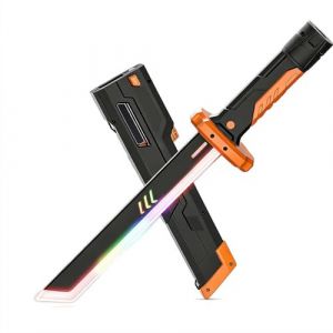 &Eacute;p&eacute;e Sparkblade avec &eacute;tincelles, lumi&egrave;re LED et effet pulv&eacute;risateur, &eacute;p&eacute;e lumineuse parfaite pour cosplay, Halloween, f&ecirc;te (orange) (ErWuBa, neuf)