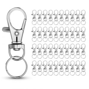 Lot de 40 mousquetons pivotants en m&eacute;tal de petite taille avec porte-cl&eacute;s, 40 mini mousquetons avec anneau torique pour porte-cl&eacute;s, loisirs cr&eacute;atifs, fabrication de bijoux, argent (Bidponds EU, neuf)