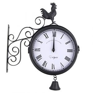 DSYOGX Horloge Murale R&eacute;tro Antique Double Face Noir - Jardin Ext&eacute;rieur, Gare de Train, &Eacute;tanche, 30 x 9 x 37 cm (Dsyyuwag, neuf)