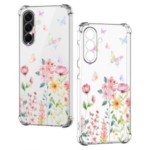 Nuxiady Coque pour Samsung Galaxy A56 Silicone Transparente Antichoc Housse TPU Fleur Anti-Rayures Étui Bumper avec Coins Renforcés Cover pour Samsung A56, Fleur Papillon (Nuxiady, neuf)