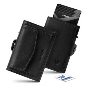 LORZOR Porte Carte Homme avec Porte Monnaie XXL, Portefeuille Homme Cuir Véritable, Portefeuille et Porte-Carte avec Blocage RFID, Portecarte Bancaire pour 10 Cartes, avec Compartiment pour Espèces (ReturnRate, neuf)
