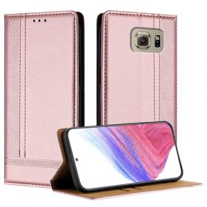 Mo-Beauty Coque pour Samsung Galaxy S6, Etui pour Samsung S6, Housse avec Fermeture Magn&eacute;tique Porte Cartes 360 Degr&eacute;s Antichoc Protection Stand Fonction - Or Rose (Yellow & Valley, neuf)