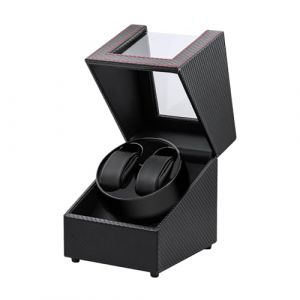 Mcbazel Bo&icirc;te de Remontoir Double Montre, USB-DC Charge Double Remontoir Automatique En Fiber De Carbone Double Bo&icirc;te De Montre Rotative - Noir/Rouge (FUNNIPLAY, neuf)