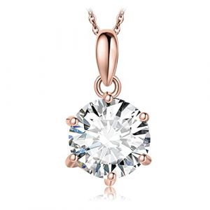 JewelryPalace 2ct Classique Cubic Zirconia Pendentif Taille Rond Solitaire Argent 925 Femme, Plaqué Or Rose Collier Chaine Diamant Simulé Mariage Mariee 45CM, Ensemble de Bijoux Cadeau Anniversaire (jewelrypalace, neuf)