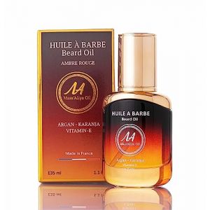 Mass Aliya Oil |N°1|Huile à Barbe-4 huiles&parfum sans alcool MADE IN FRANCE-favorise la croissance-nourrit.Ricin-Jojoba-Argan-Karanja-Vitamine E-Soin Barbe et Moustache-35ml (35 ml, AMBRE ROUGE) (MAO COMPANY UE, neuf)