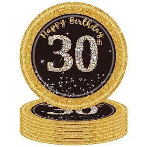 POPOYU Assiettes jetables en Carton Anniversaire, Ensemble de 16 Assiettes Carton de Service de Table, Assiettes Creuses Vaisselle Jetable f&ecirc;te blanche 30 Ans Noir,Halloween,Deco table anniversaire (Official flagship store of bubble fish, neuf)