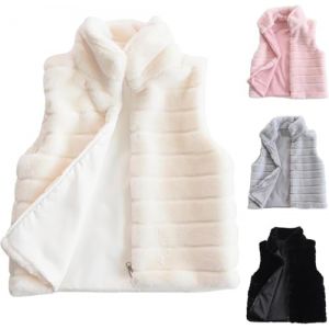 Gilet court en fausse fourrure pour femme – Veste élégante à poils longs en polaire pelucheuse sans manches avec fermeture éclair – Vêtement d'extérieur tendance et confortable pour l'automne (WFB 22, neuf)