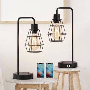 YBING Lot de 2 lampes de table avec housse en lin - Lampe de chevet pour chambre &agrave; coucher - Paire de lampes en marbre noir avec abat-jour en lin - Lampe de lecture pour salon, commodes, R01-RD100-CA (YBING Direct-EU, neuf)