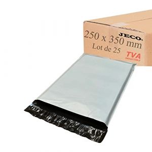 Jeco - Lot de 25 Pochettes plastique d'expédition opaques 250x350 mm, enveloppes plastifiées VAD 25x35cm 50 microns. Légère, solide, inviolable et imperméable (JECO-DISTRIBUTION, neuf)