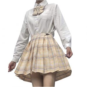 ORANDESIGNE Jupe Pliss&eacute;e Courte Taille Haute pour Femme et Fille JK Jupe Mini &agrave; Carreaux Ecole de Tennis Evas&eacute;e avec Doublure S Jaune S (Wowmart Zoo X., neuf)