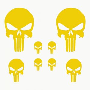 Autodomy Autocollants Tête de Mort Crâne Fondu 8 Unités | Stickers Punisher pour la Voiture ou la Moto | Autocollant Punisher (Jaune) (Domy Company, neuf)