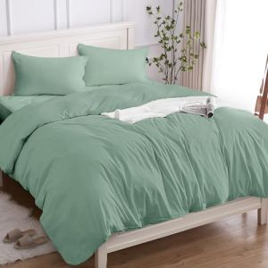 Housse de Couette 100% Coton 1 Personne 140x200 (1 Taies Oreiller 50x80), Parure Lit de Qualit&eacute; Sup&eacute;rieure en Coton 150GSM,Doux, Respirant, Hypoallerg&eacute;nique - Vert d'eau (BALCANIC SHOP, neuf)