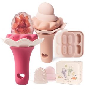 Moonkie Lot de 2 Sucettes &agrave; Fruits en Silicone pour B&eacute;b&eacute; avec Plateau de Cong&eacute;lation, Adapt&eacute;es aux B&eacute;b&eacute;s de 4 Mois et Plus, Deux Tailles de Sachets, Poign&eacute;e Hochet Amusante, Sans BPA (moonkie store, neuf)