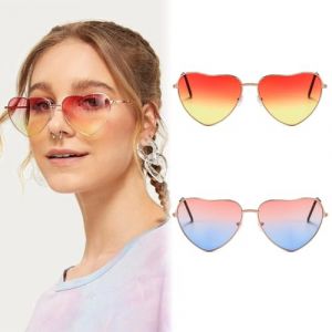 Lunettes de Soleil Hippie des Ann&eacute;es 70 C&oelig;ur &agrave; Monture en M&eacute;tal, 2pcs, de lunettes de soleil en forme de c&oelig;ur, Vintage Heart Lunettes R&eacute;tro Festival lunettes oeil, pour Femmes Hommes Enfants (LI LONG DE OUZHOUDIAN, neuf)