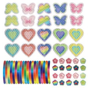 Tulov Lot de 50 autocollants r&eacute;fl&eacute;chissants pour enfants, imperm&eacute;ables et autocollants, avec papillon, fleur et c&oelig;ur, pour enfants, v&eacute;lo, casque, sac &agrave; dos, scooter, voiture, moto (JIAYIDE, neuf)