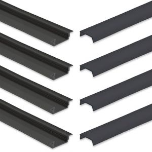 INNOVATE 4x Profil LED en aluminium 2m pour bandes LED jusqu'&agrave; 12mm de largeur Profil en aluminium encastr&eacute; &eacute;clairage indirect Profil noir Profil encastr&eacute; incl. Diffuseur noir (Innovate - Votre sp&eacute;cialiste LED personnel, neuf)