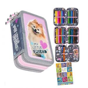 Goldkids - Trousse &agrave; 3 compartiments - Trousse pour filles et gar&ccedil;ons - Trousse &agrave; 3 compartiments - Trousse remplie - Trousse d'&eacute;colier et cahier de devoirs, Chien 3, 3-f&auml;hig, Trousse &agrave; crayons (Goldkids, neuf)
