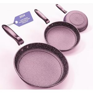 Kiseely Lot de 3 po&ecirc;les 26/28/30cm, rev&ecirc;tement anti-adh&eacute;sif en c&eacute;ramique sans PFAS avec de vraies particules de pierre, passe au lave-vaisselle (DZ8) (Fly around wholesale, neuf)