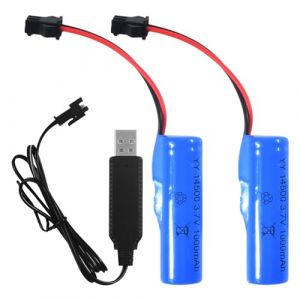 2 Pcs Li-ION Piles Rechargeables 3,7V, Batteries Lithium de Rechange 1000MAH 1200MAH avec Chargeur USB SM-2P Connecteur, Universelle Batterie Li-ION 14500 18650 pour rc Truck Voitures (1000MAH) (Tatency, neuf)