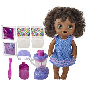 Baby Alive Magical Mixer Baby Doll Blueberry Blast with Blender Accessories, Drinks, Wets, Eats, Black Hair Toy for Children Aged 3 and Up (RAREWAVES USA, neuf)