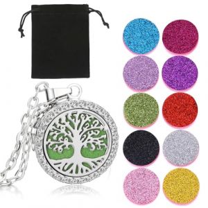 Aromathérapie Huile essentielle Diffuseur Pendentif Collier, Arbre de vie en acier inoxydable Cadeau de Noël Bijoux Collier Pendentif Diffuseur de Parfum avec chaîne de 65 cm et 10 Patins en feutre (wuhanshichenlingyanshangmaoyouxiangongsi, neuf)