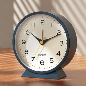 AYRELY® Réveil Matin analogique 4,5" – Réveil rétro en métal, Silencieux sans tic-tac, à Pile avec lumière Nocturne, pour Chambre, Bureau ou Table de Chevet (Bleu foncé) (AYRELYEU, neuf)