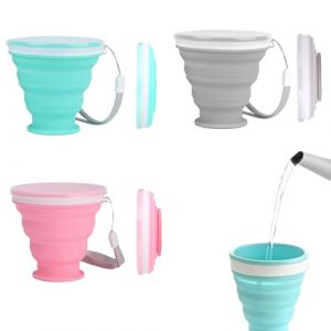 ZFRITP Lot De 3 Gobelet Pliable, Gobelet Retractable, Tasse Pliable En Silicone 200ml, R&eacute;utilisable Avec Couvercle - Pour Pique-Nique/Campings/Randonn&eacute;e En Plein Air/Voyage (DanLanYi, neuf)