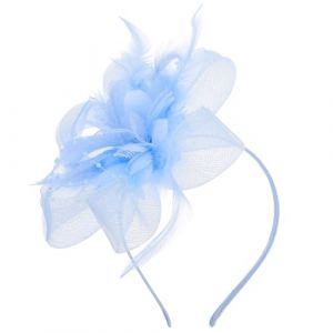 Beaupretty Plume Maille Fleur Fascinator Chapeau Plume Voile Bandeau Pour Thé Église Cocktail Bleu Ciel (KenuoL, neuf)
