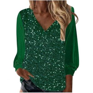 Haut &agrave; Paillettes Femme Grande Taille Chemisier Haut &agrave; Paillettes Soir&eacute;e Disco Brillante Chemises Manche Longue Blouse Chic &Eacute;l&eacute;gant Printemps T Shirt Glitter Soir&eacute;e Disco Tunique Tops Tenue de Fete (⭐⭐⭐⭐⭐AEGJEGVD⭐⭐⭐⭐⭐, neuf)