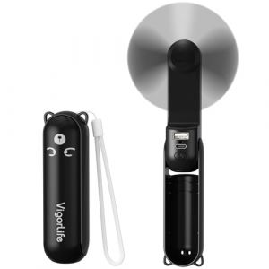 VigorLife Mini Ventilateur Portatif 3-en-1 USB - Ventilateur de Refroidissement Personnel avec Power Bank, Lampe Torche LED - Pliable de Poche pour Voyage, Urgence Extérieure (Noir) (Digitgarden-EU, neuf)