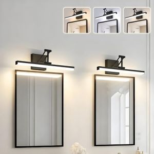 Sytmhoe 2 Pi&egrave;ces Appliques De Salle De Bain 3000K 4500K 6000K Avec Pliable Support T&eacute;lescopique, 12W 960LM Luminaire Mural Pour Miroir Avec Interrupteur Noir, Chambre Lampe Tableau, &Eacute;clairage Toilette (CEELINE, neuf)