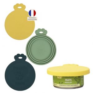 Franklin – Couvercle en Silicone pour Boite de Conserves – Taille Universelles – Adapté aux pâtées pour Chat – 100% Hermétiques, Solides et Durables – Lot de 3 couleurs (Franklin Pet Food, neuf)