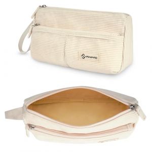 FINPAC Trousse, Trousse Scolaire en Velours CôTelé, Trousse à Crayons Portable Le Bureau, Trousse avec Poche Zippée et Dragonne pour Collège étudiants Fille Garçon Adolescent (Beige) (Kenobee-EU, neuf)
